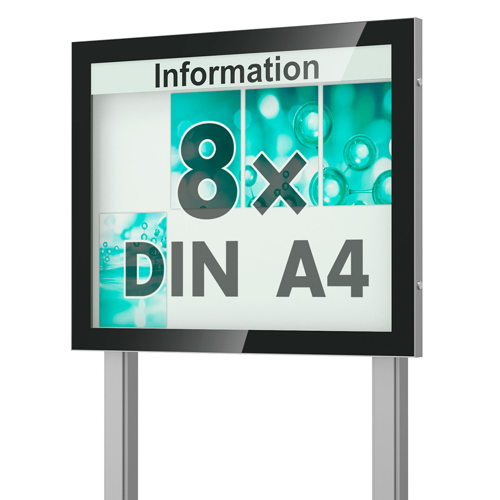 Außenschaukasten mit optionaler Beleuchtung zum Einbetonieren 8 x DIN A4 Schaukasten Visus - freistehend mit Ständer