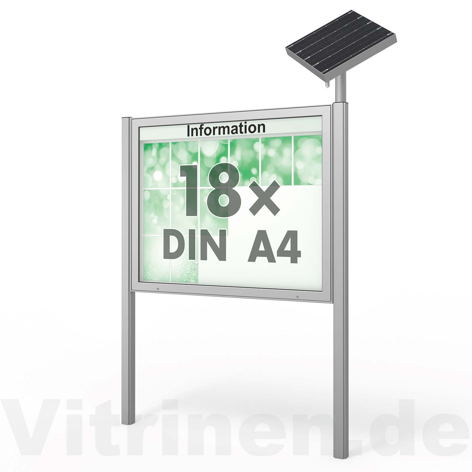18 x DIN A4 Schaukasten Plenum eckig - der "Klassiker" mit Solar-Modul und Pfosten - Bautiefe 100mm 18 x DIN A4 Schaukasten Plenum eckig - der "Klassiker" mit Solar-Modul und Pfosten - Bautiefe 100mm