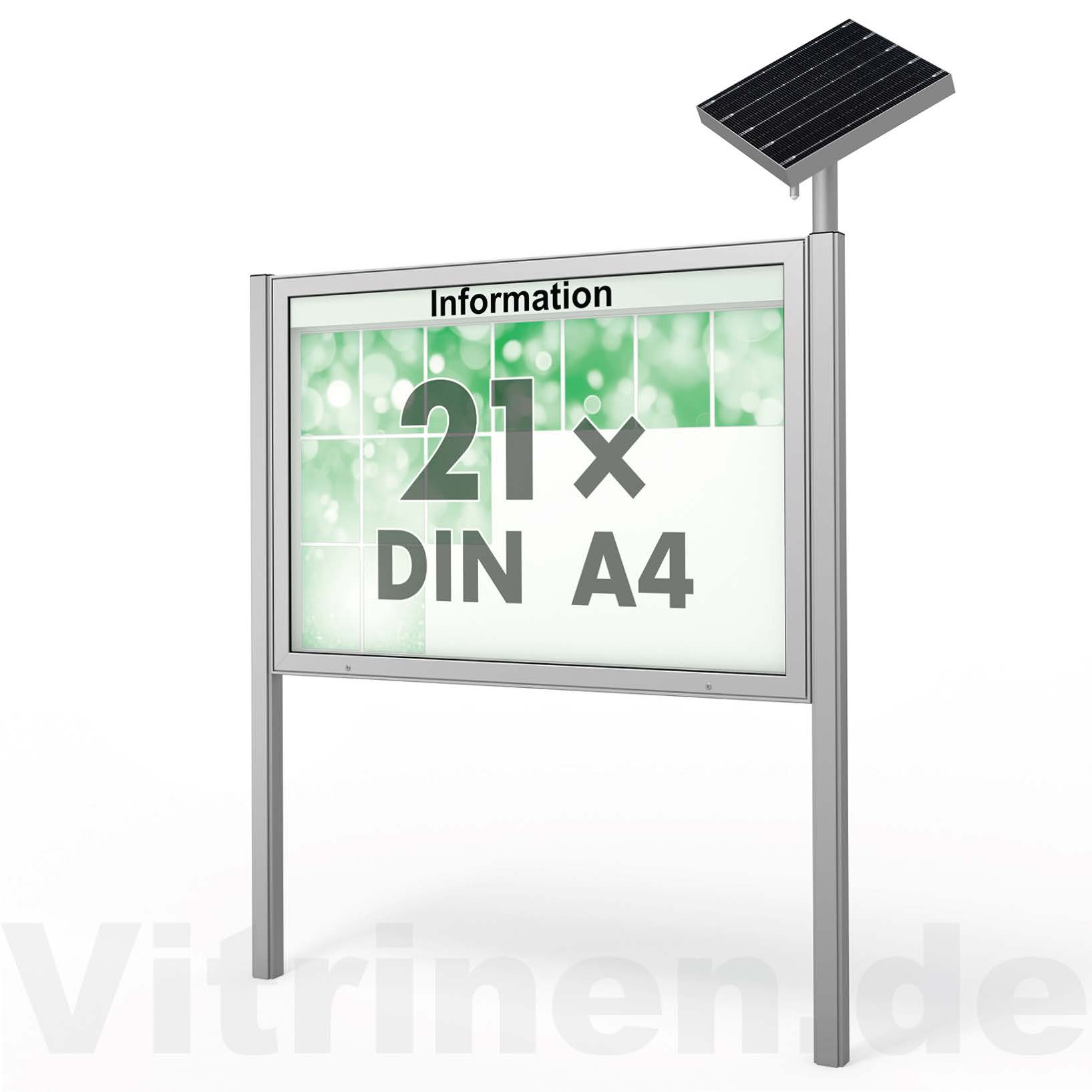 21 x DIN A4 Schaukasten Plenum eckig - der "Klassiker" mit Solar-Modul und Pfosten - Bautiefe 100mm 21 x DIN A4 Schaukasten Plenum eckig - der "Klassiker" mit Solar-Modul und Pfosten - Bautiefe 100mm