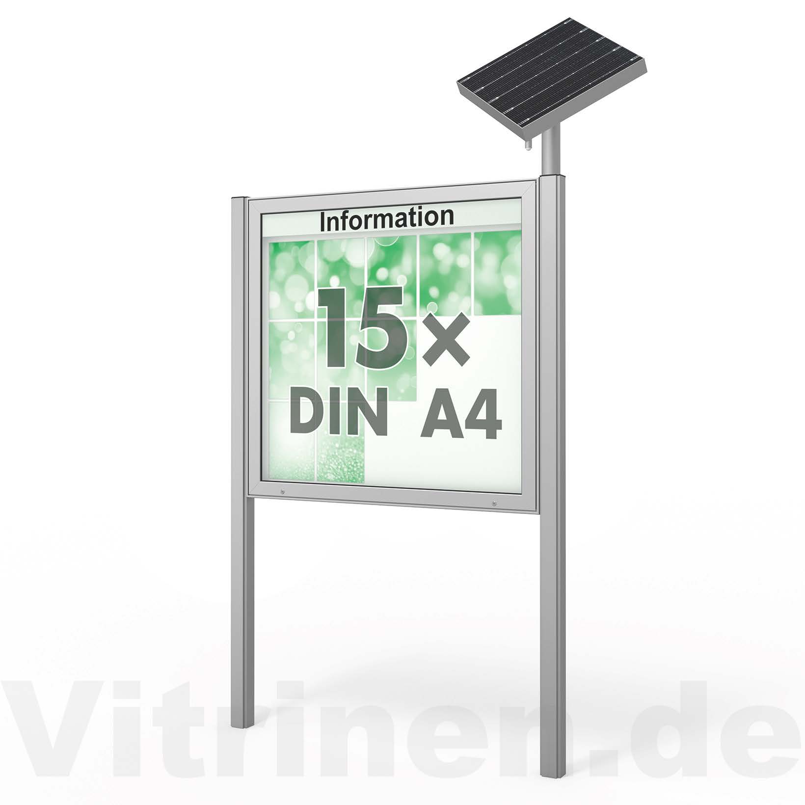15 x DIN A4 Schaukasten Plenum eckig - der "Klassiker" mit Solar-Modul und Pfosten - Bautiefe 100mm 15 x DIN A4 Schaukasten Plenum eckig - der "Klassiker" mit Solar-Modul und Pfosten - Bautiefe 100mm
