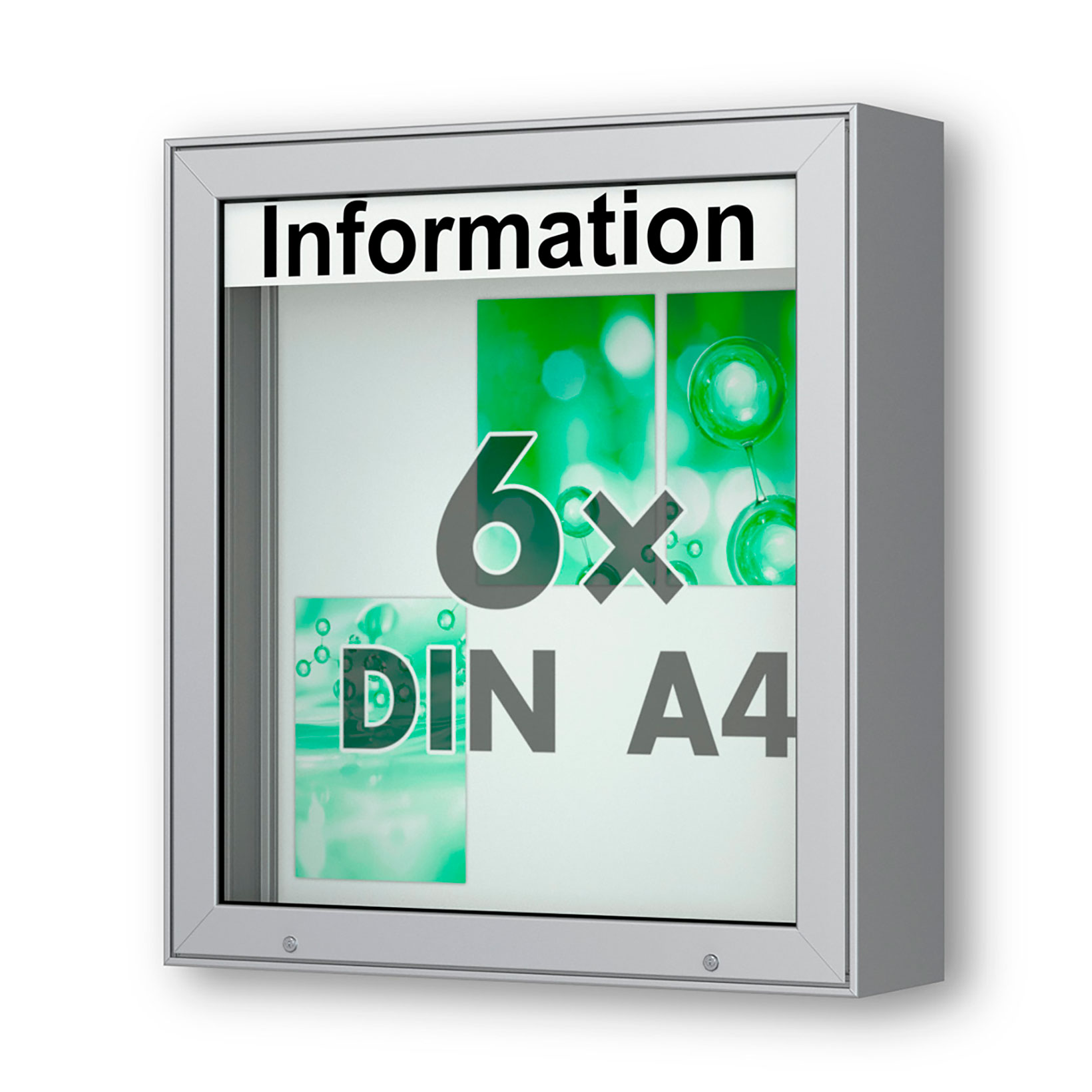 6 x DIN A4 Schaukasten Plenum eckig - der "Klassiker" - 210mm Bautiefe - Wandschaukasten mit optionaler LED-Beleuchtung